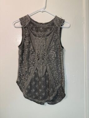 Free People Gray Floral Lace Crochet Tank Top - XS
